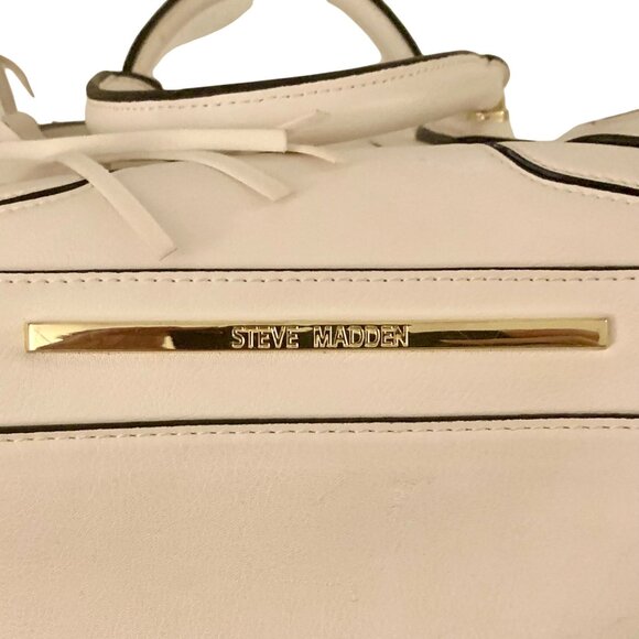 Steve Madden Cream Satchel Bag Handbag Tassel Accent Black Gold Details - Picture 7 of 15
